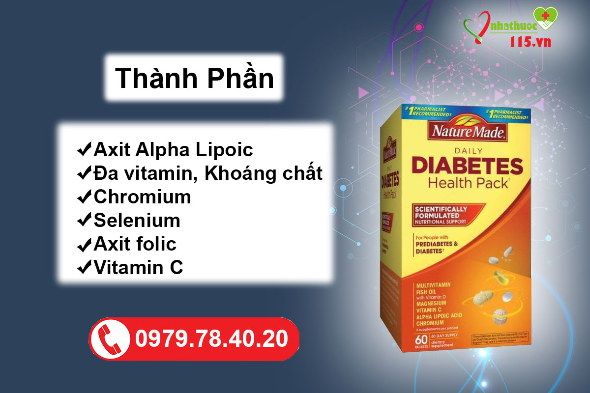 Thành phần viên uống nature made diabetes health pack